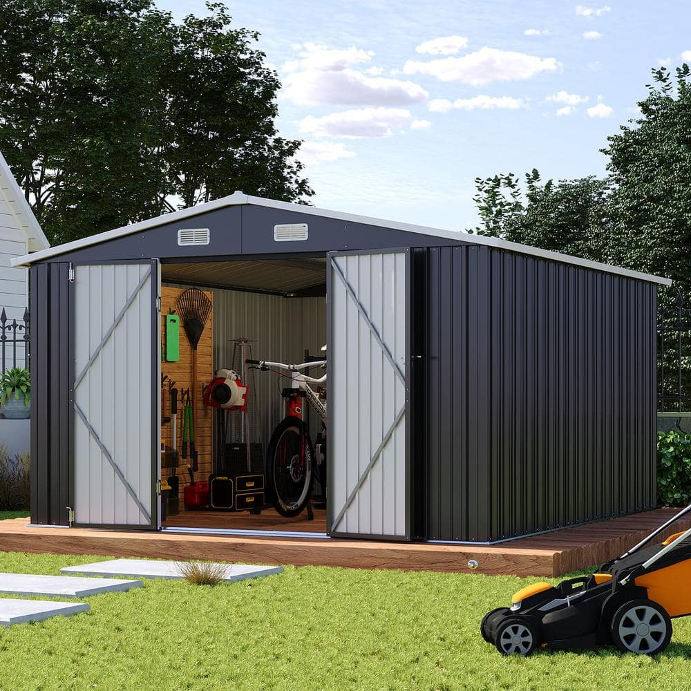 Sizzim 10 ft. W x 12 ft. D Black Outdoor Storage Metal Shed with
