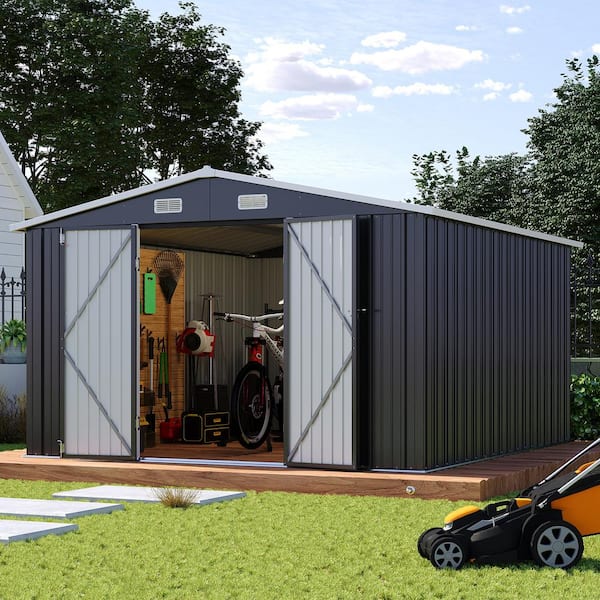 Sizzim 10 ft. W x 12 ft. D Black Outdoor Storage Metal Shed with