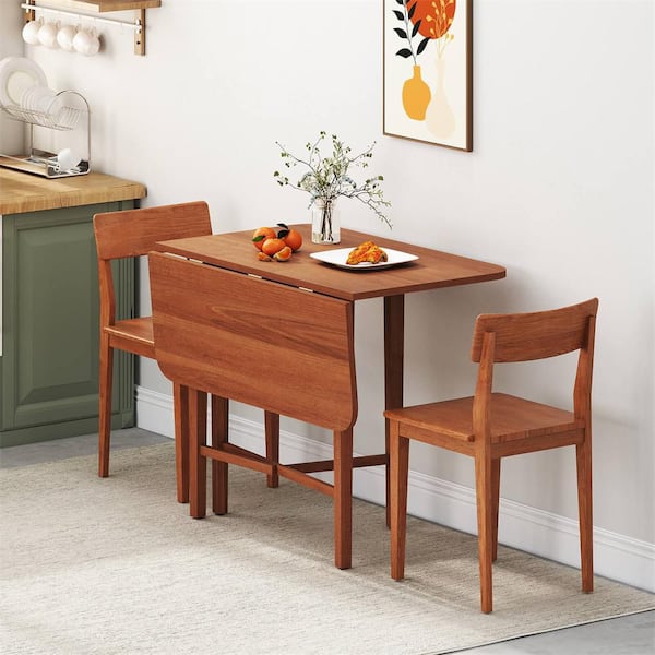 Walnut Wood 36 in. 4-Legs Base Foldable Dining Table Seats 2-4 Extendable Table with Rubber Wood Legs