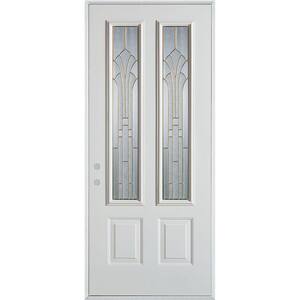 37.375 in. x 82.375 in. Art Deco 2 Lite 2-Panel Painted White Steel Prehung Front Door