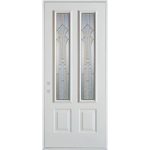 Stanley Doors 37.375 in. x 82.375 in. Art Deco 2 Lite 2-Panel Painted White Steel Prehung Front Door