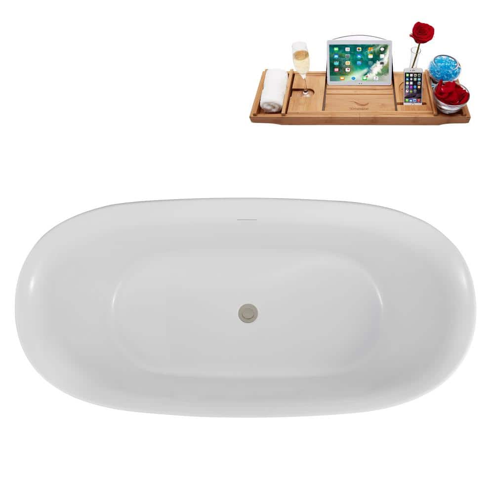 67" White Acrylic Freestanding Soaking Tub with Tray
