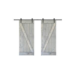 Z 48 in. x 84 in. Weather Grey Finished Pine Wood Sliding Barn Door with Hardware Kit
