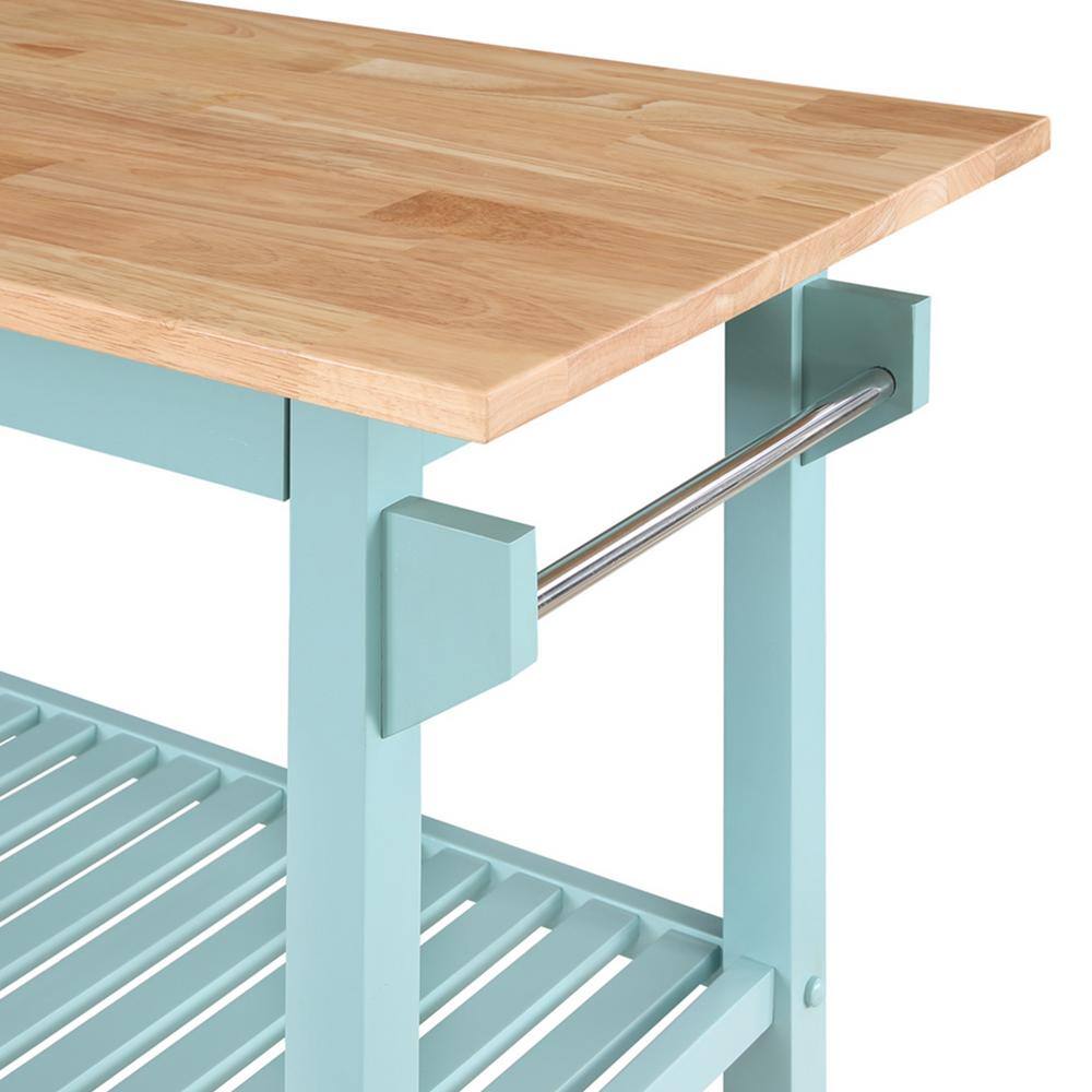 Designs2Go Sea Foam Blue 3-Tier Butcher Block Kitchen Island