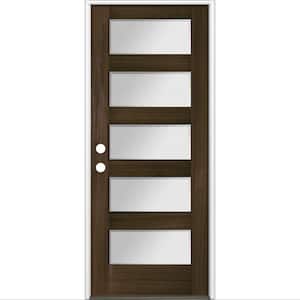 36 in. x 80 in. Modern Douglas Fir 5-Lite Right-Hand/Inswing Frosted Glass Black Stain Wood Prehung Front Door