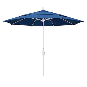 11 ft. Matted White Aluminum Market Patio Umbrella with Collar Tilt Crank Lift in Regatta Sunbrella