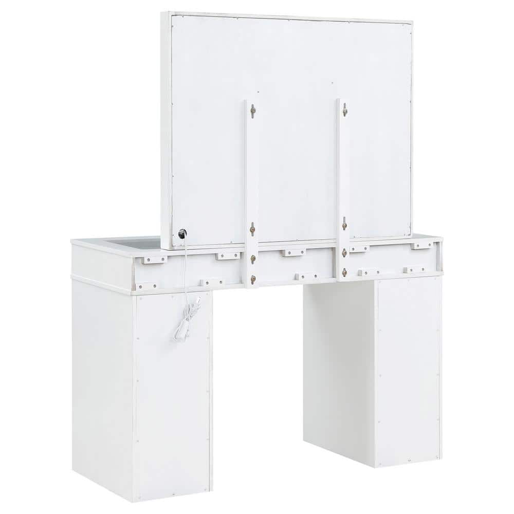 White and Gray Vanity Set with Lighted Mirror and Bench