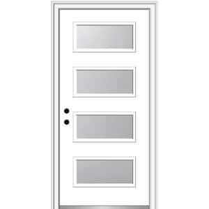 32 in. x 80 in. Celeste Right-Hand Inswing 4-Lite Frosted Glass Painted Steel Prehung Front Door on 4-9/16 in. Frame