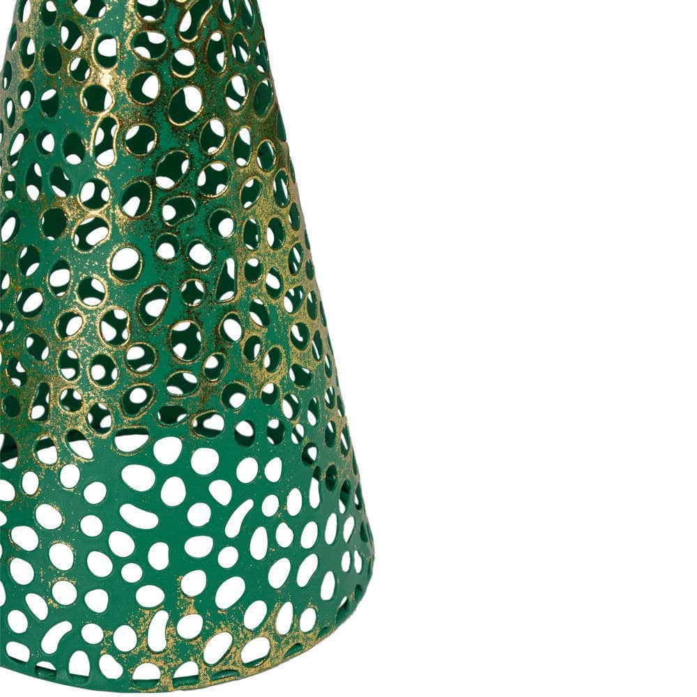 Set of 3 Green and Gold Metal Cone Christmas Trees