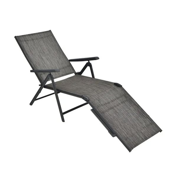 Gray One Piece Metal Adjustable Outdoor Lounger Chaise Lounge