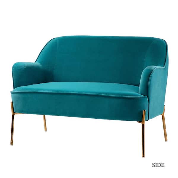 JAYDEN CREATION Agacia 43 in. Blue Polyester Recessed Arms Loveseat Sofa with Piped Edges Design