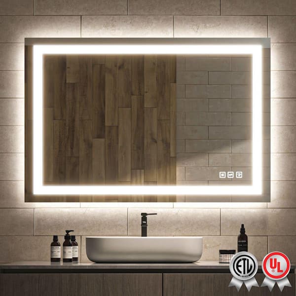 waterpar 48 in. W x 32 in. H Rectangular Frameless Wall Bathroom Vanity Mirror with Backlit and Front Light