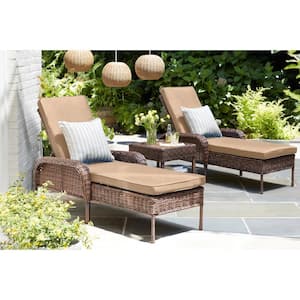 Cambridge Brown Wicker Outdoor Patio Chaise Lounge with Sunbrella Beige Tan Cushions