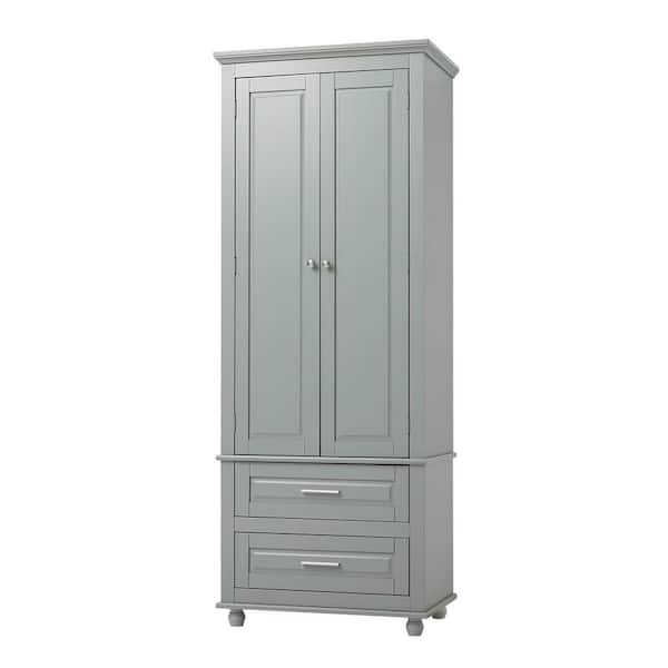 24 in. W x 15.7 in. D x 62.5 in. H Gray Wood Freestanding Linen Cabinet with 2-Drawers