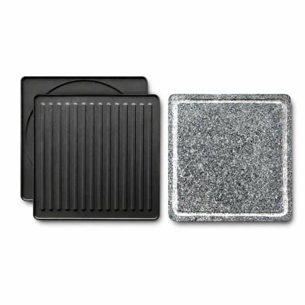 3-Piece Electric Indoor Raclette Grill Nonstick Reversible Griddle and Stone Grill Plate 1500W with 8 Pans Black