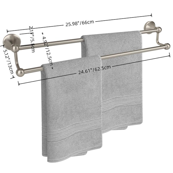 24 in. Wall Mounted Double Towel Bar in Brushed Nickel, for Bathroom, Powder Room and Guest Bath Towel Hanging