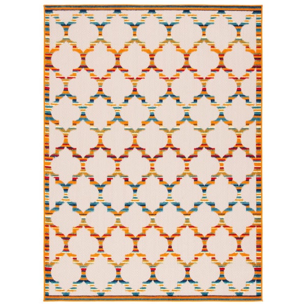 Cabana Ivory/Orange 7 ft. x 9 ft. Striped Trellis Indoor/Outdoor Area Rug