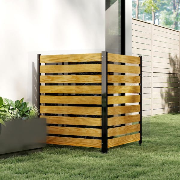 36 in. W x 44 in. H Privacy Fence Screen No Dig AC Fence Panel Wood Metal Decorative Garden Patio Screen (2-Panel)