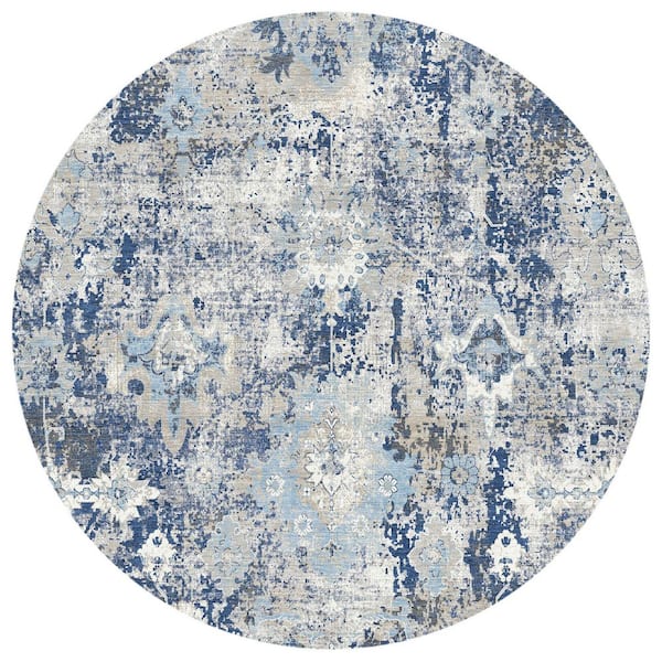 Chantille Machine Washable Indoor/Outdoor Abstract ACN3116 Navy 8 ft. x 8 ft. Round Rug