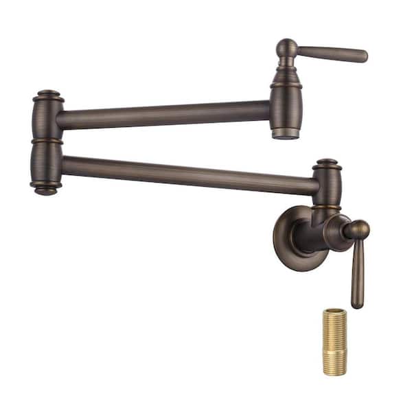 Wall Mounted Pot Filler 2-Handles Kitchen Faucet with 360° Spout Swivel in Antique Bronze