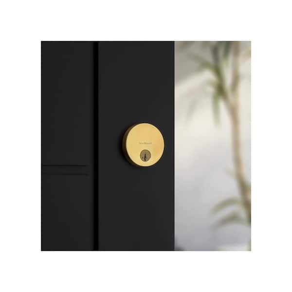 258 Uptown Satin Brass Single Cylinder Round Single Side Low Profile Deadbolt Featuring SmartKey Security