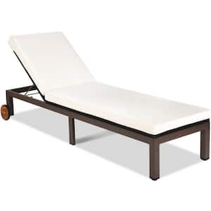Wicker Outdoor Chaise Lounge with Beige Cushion