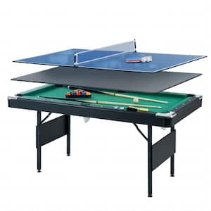 65 in. 3-in-1 Billiards Table Table Tennis Table Family Game Table with Complete Billiards and Table Tennis Equipment