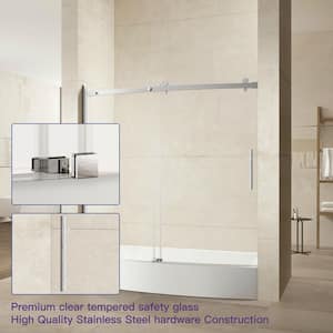60 in. W x 58.5 in. H Sliding Semi Frameless Glass Tub Door in Silver with Blade Handles