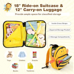 2-Piece Kids Ride on Luggage Set 18 in. Carry-on Suitcase and 12 in. Backpack Anti-Loss Rope