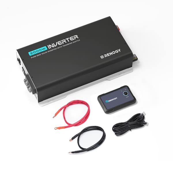 Renogy 2000W Pure Sine Wave Inverter 12V DC to 120V AC with On-Grid Transfer Switch Built-in Bluetooth 4000W Surge Power