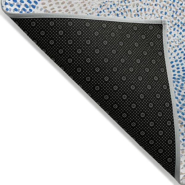 Ivory, Blue, Taupe 10 ft. x 14 ft. Woven Polka Dot Polyester Rectangle Indoor / Outdoor Area Rug