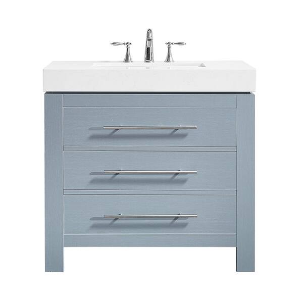 ROSWELL Essex 36 in. W x 22 in. D Bath Vanity in Grey with Quartz Vanity Top in Cream White with White Basin