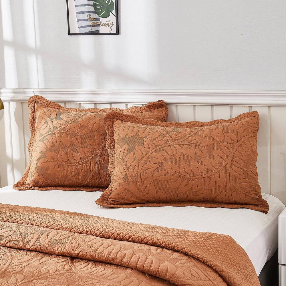 Standard Royal Orange Cotton Embroidered Pillow Shams