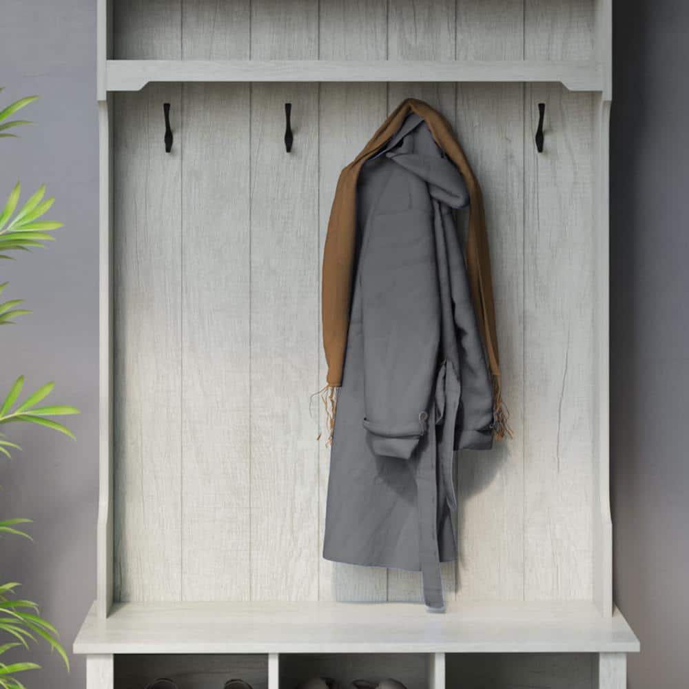 Fairfax Oak Hall Tree with Open Storage and Woven Baskets