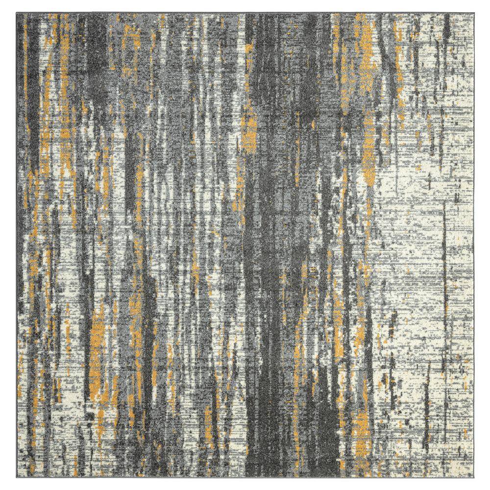 Laguna Grey/Yellow 6 ft. Square Abstract Polypropylene Area Rug