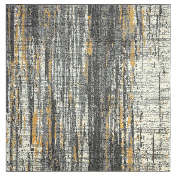 Abani Laguna Grey/Yellow 6 ft. Square Abstract Polypropylene Area Rug