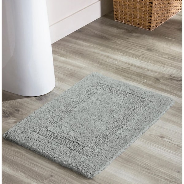Better Trends Lux 17 in. x 24 in. Silver Race Track 100% Cotton Round Bath Rug