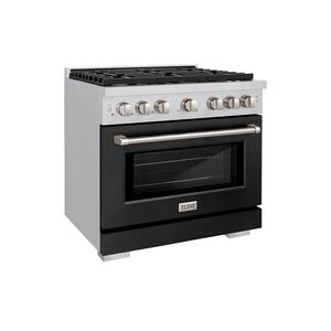 36 in. 6-Burner Freestanding Gas Range and Convection Gas Oven with Black Matte Door in Stainless Steel
