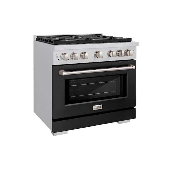 ZLINE Kitchen and Bath 36 in. 6-Burner Freestanding Gas Range and Convection Gas Oven with Black Matte Door in Stainless Steel