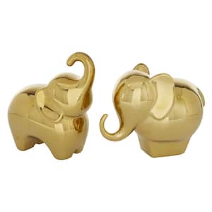 Gold Porcelain Elephant Sculpture (Set of 2)