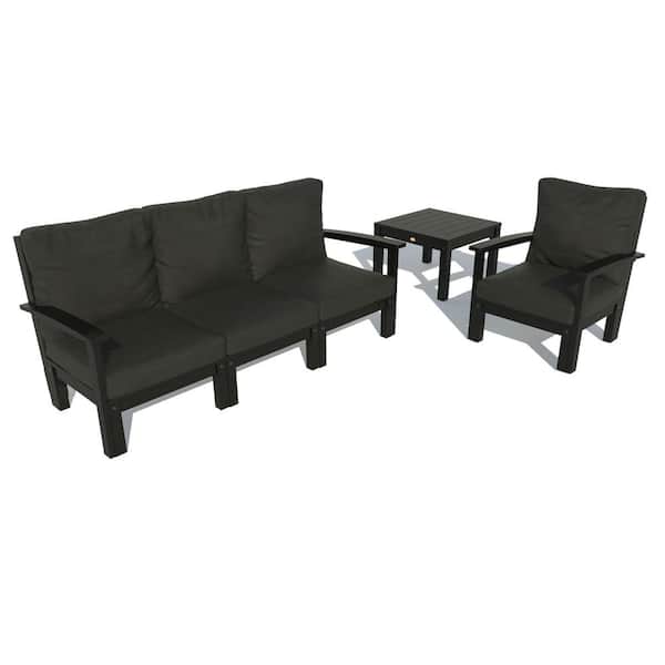 Highwood Bespoke Deep Seating 1-Piece Plastic Outdoor Couch Chair and Side Table with Cushions