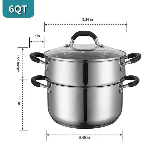 Stainless Steel Stock Pot 6 qt. with Steamer, Multipurpose