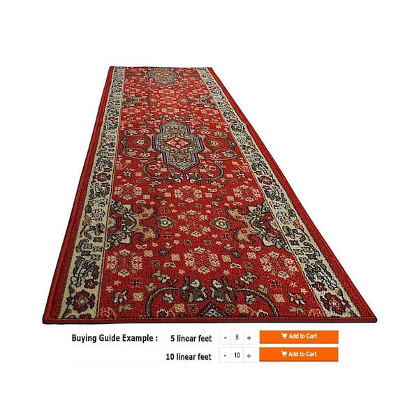 Isfahan Cut to Size Red Color 26 Width x Your Choice Length Custom Size Slip Resistant Rubber Runner Rug