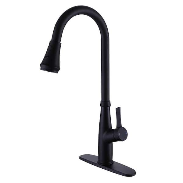 FLG Single Handle Pull Down Sprayer Kitchen Faucet with Pull Out Spray Wand Brass Single Hole Sink Faucets in Matte Black