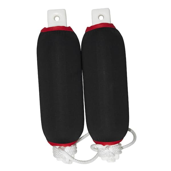 Dolphin Twin Eye Fenders with Lines and Covers, 5-1/2 in. x 20 in. White Fenders with Black Covers, 2-Piece