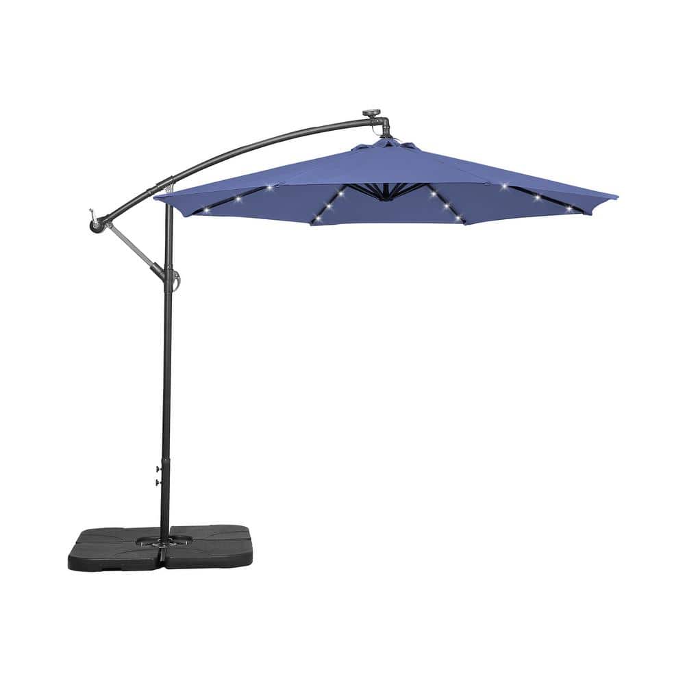 Navy Blue 10 Ft Solar LED Cantilever Patio Umbrella with Base