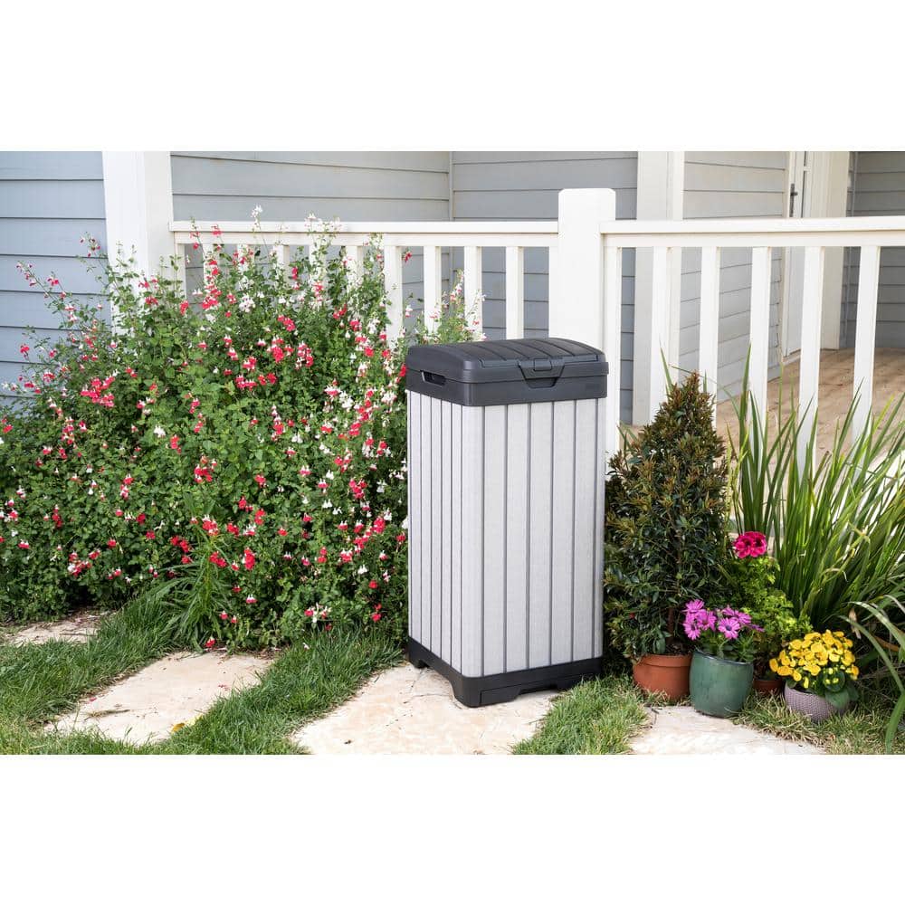 Gray Heavy Duty Plastic Outdoor Trash Can with Double Lid