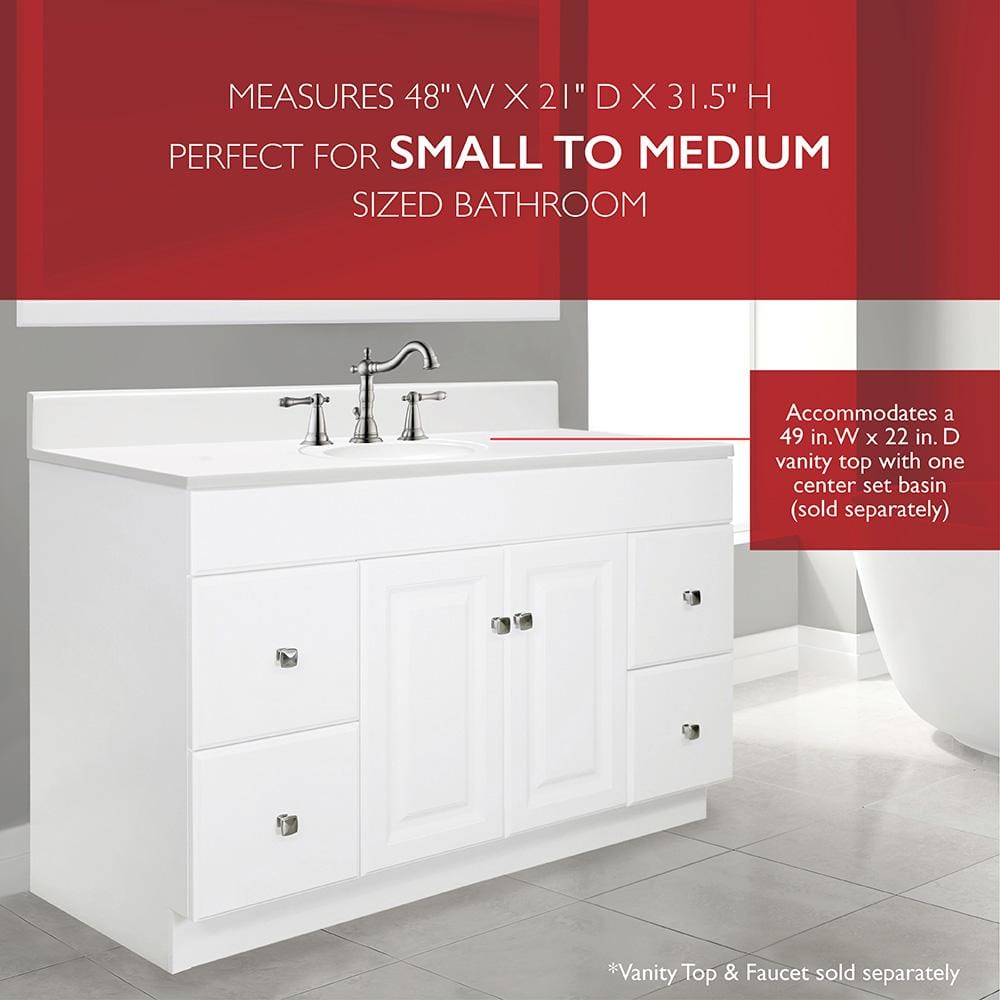 Wyndham 48-Inch Semi-Gloss White MDF Freestanding Bathroom Vanity