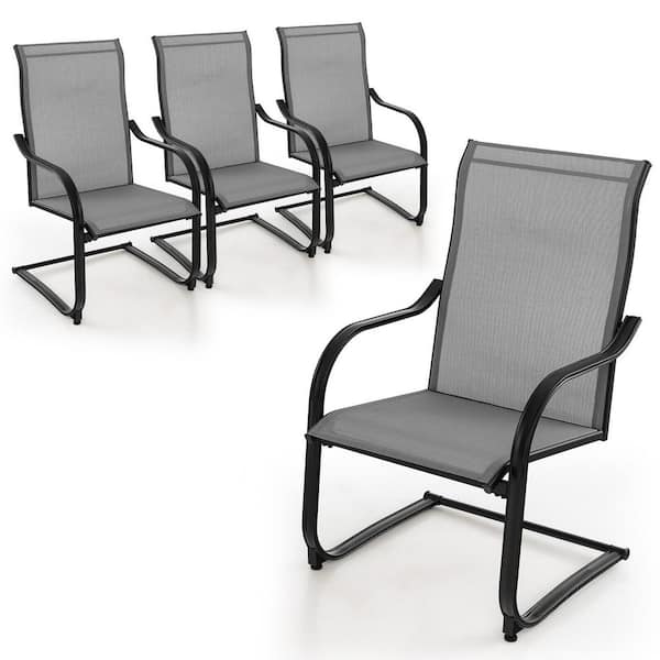 Gymax 4PCS Outdoor Dining Chairs Patio C-Spring Motion w/Cozy & Breathable Seat Fabric Gray
