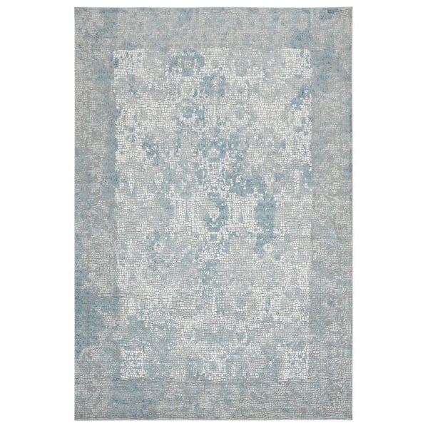 8 ft. x 10 ft. Gray Blue And Ivory Medallion Area Rug
